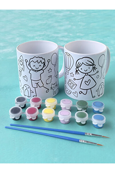 Hepsi Enteresan Paintable Mug for Boys and Girls, Mug with Paint Set, April 2...
