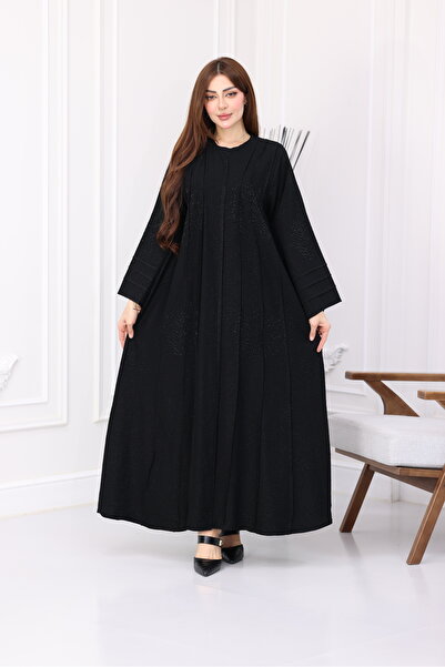 Nasnasa Abayat Embellished Abaya with Embossed Pattern and Crystals Scattered...