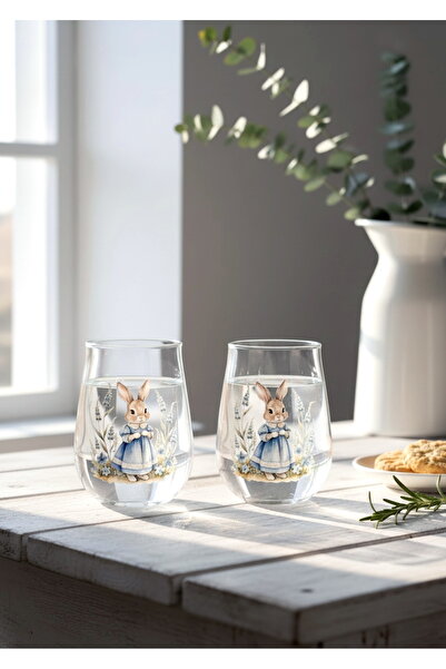 Rolin Design 2 adet Bunnie Mavi Tavşan Baskılı Su Bardağı 350ml