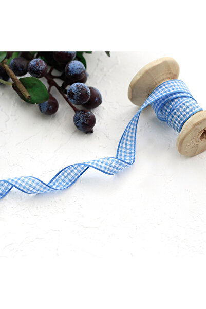 Bimotif Saks Blue Gingham Ribbon, 1 cm 5 Meters
