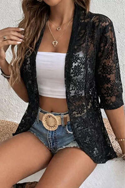 Kanonik Education Women's Short Sleeve Open Front Lace Jacket