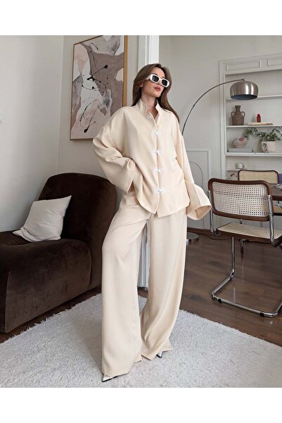 FERZOLAİO Mandarin Collar Chinese Buttoned Stone Suit