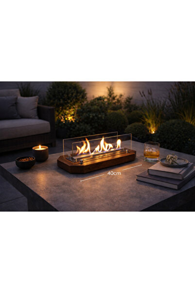 Trihome Ceviz Renk Masaüstü Bioethanol Şömine – Doğal Ahşap, Dumansız & Bacas...