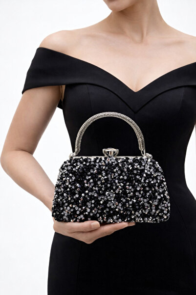 Akmanlar Ayakkabı Black Evening Dress Bag Shiny Evening Bag with Stones |   S...
