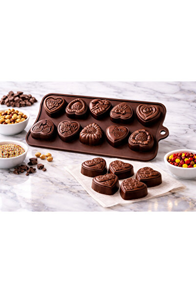 evolis kitchen 1Pc Heat Resistant Fireproof Non-Stick Silicone Heart-Shaped Brown Chocolate and Ice Mold