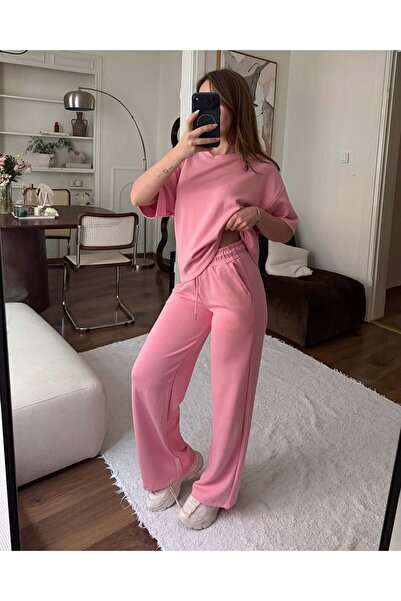 FERZOLAİO Soft Basic Pink Tracksuit Set