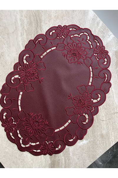 Tiniminatelier Bordo Deri İşli Amerikan Servis Oval