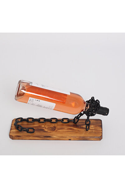 OEM Suport sticla, Chained up, din lemn de brad tratat si lant cu zale, negru...