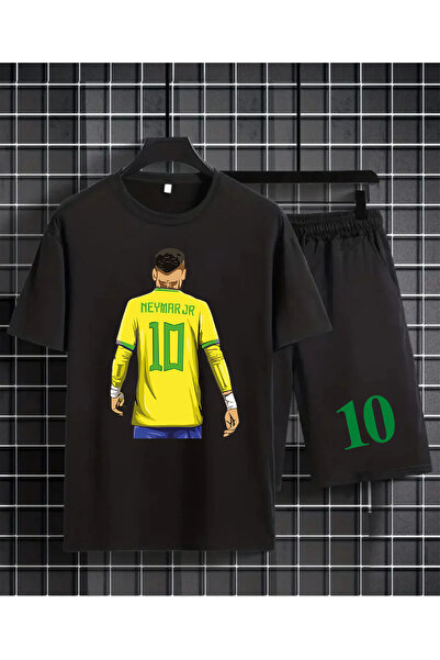 MAGORS NEYMAR BASKILI %100 PAMUKLU BİSİKLET YAKA ÇOCUK TSHIRT-ŞORT İKİLİ TAKIM