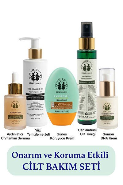 Aura Bitki Cadısı 5’li Cilt Bakım Seti - Somon DNA Krem + Eksozom Serum + Gün...