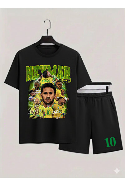 MAGORS NEYMAR BASKILI %100 PAMUKLU BİSİKLET YAKA ÇOCUK TSHIRT-ŞORT İKİLİ TAKIM