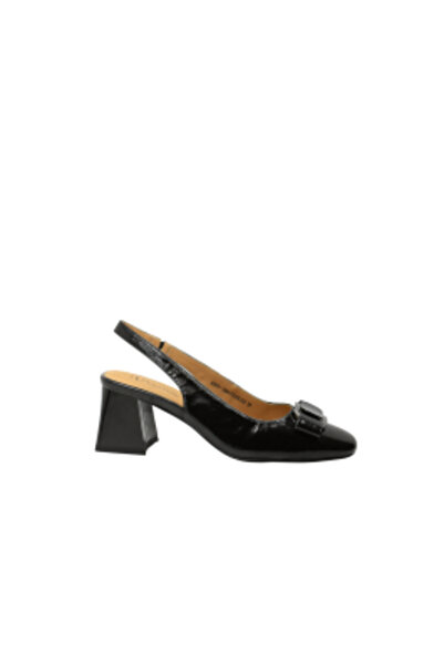 Anna Viotti Cut-Out Shoes with Square Toe and Bow, Black GOR6290