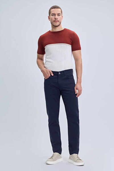 Hatemoğlu Lacivert Slim Fit 5 Cep Pamuklu Kanvas Pantolon