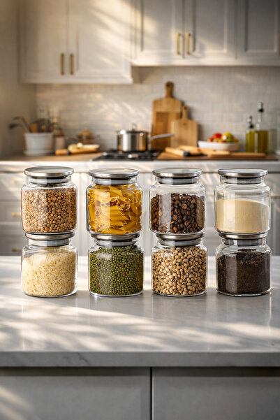 Porsima 4403 Bormio Set of 8 Glass Jars with Metal Lids Vacuum Lid Storage Or...