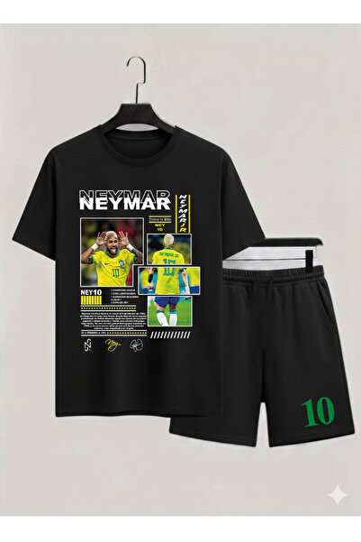 MAGORS NEYMAR BASKILI %100 PAMUKLU BİSİKLET YAKA ÇOCUK TSHIRT-ŞORT İKİLİ TAKIM
