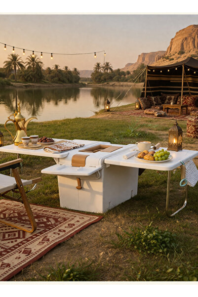 ALQANNAS Icebox + 2X1 Dining Table for Family Trips, Easy to Carry, Detachabl...