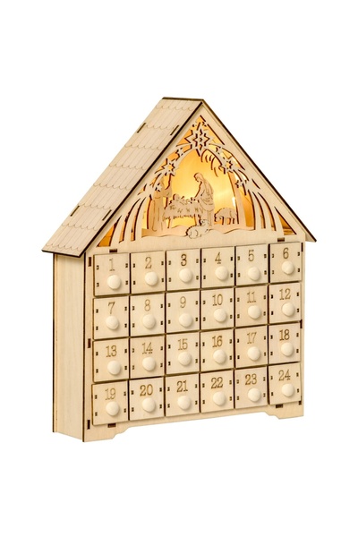 OEM Calendar de Advent de Crăciun, LED, lemn, 26.6 x 6 x 30 cm