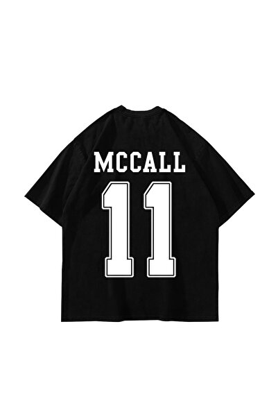 Sekizbiraltı تي شيرت أسود كبير الحجم مطبوع من Mccall للجنسين
