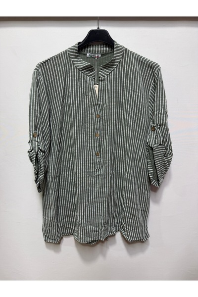 della moor Women's Khaki Italian Line Pattern Notched Collar Short Sleeve Ove...