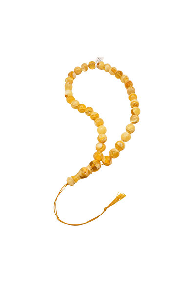 Generic سبحة من خرز الكهرمان الموزاييك 33 حبة 58 جرام 14 مم خرز كهرمان موزاييك