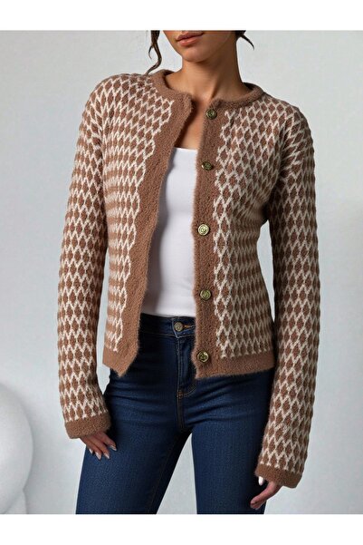 NLT Button Detailed Jacquard Patterned Slim Fit Modern Knitwear Cardigan - N9...