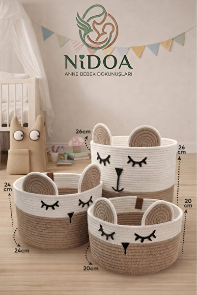 Nidoa Jute Rope Beige 3-Piece Panda Design Multi-Purpose Children's Room Toy ...