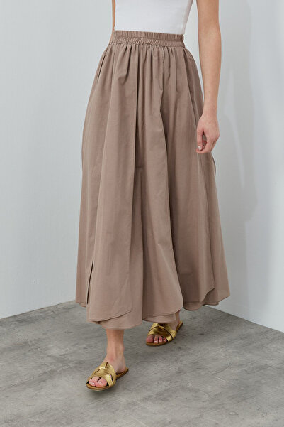 Merwishop Elastic Waist Voile Skirt 1689 Mink