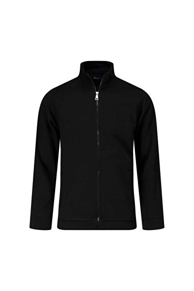 Hatemoğlu كارديجان أسود بقصة عادية وياقة نصف دائرية بسحّاب، مصنوع من القطن بن...