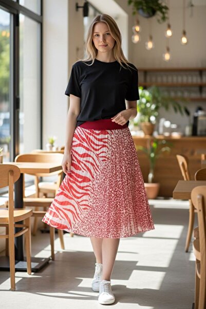 GÖMLEK GALERİSİ Short Below the Knee Patterned Elastic Waist Chiffon Woven Wo...