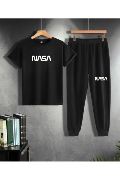 EYAX MODA Unisex Kids Nasa Printed Tracksuit Set - T-Shirt Jogger Sweatpants Set