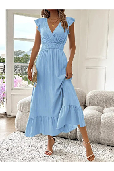 JANES Women's Short Sleeve Double Breasted Collar Elastic Waist Muslim Dress