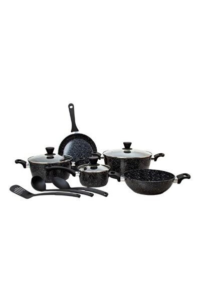 Fresh Choice Marbella 11 Pc PFAS Free Forged Aluminum Cookware Set Black
