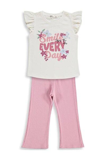 Civil Girls Smile Printed Set for 2-5 Years - Off-White-Dark Pink