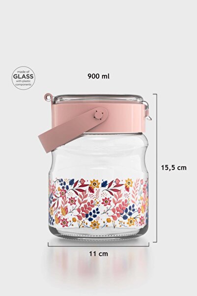 Renga Mono 900 ml Flower Patterned Glass Jar 132065 Pink