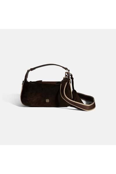 Desa Дамска биберонено кафява чанта за през рамо с аксесоари пискюли