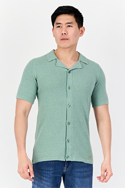 Threadbare Men Regular Fit Textured Short Sleeve Casual Shirt, Sage Green