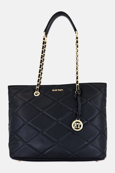 Ellen Tracy Women Smooth Diamond Quilted Tote Bag, Black