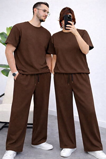 YAKAMEL Çift Özel Erkek Kadın Kısa Kollu Eşofman Takımı (Tekli) Beli İplik Bo...