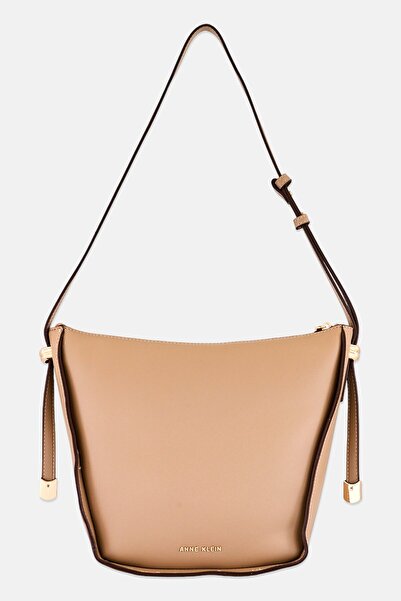 Anne Klein Women Hardware Logo Hobo Bag, Light Tan