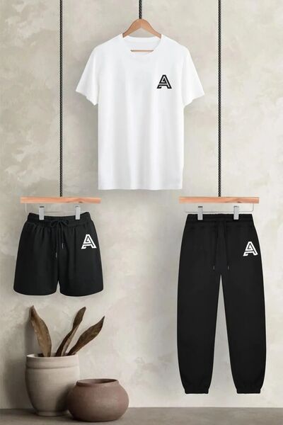 EYAX MODA Σετ 3 τεμαχίων με τύπωμα φόρμα - T-shirt, Σορτς, Φόρμα, Συνδυασμός ...