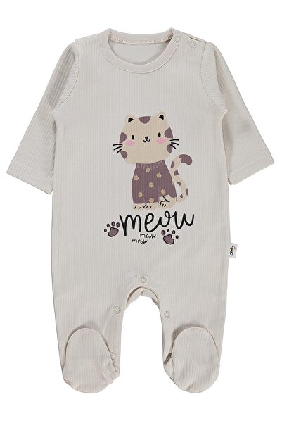 Civil Baby Ολόσωμη φόρμα με στάμπα γάτας για 1-9 μήνες - Μπεζ