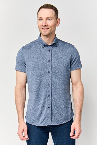 Report Collection Men Modern Fit Heather Short Sleeve Casual Shirt, Navy