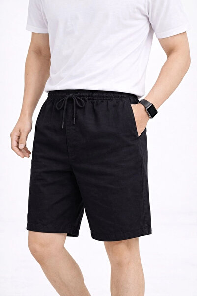 Alfanora Men's Linen Fabric Shorts with Pockets, Relaxed Fit, Elastic Waist -...