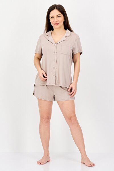 Nine West Women 2 Pieces Solid Top And Shorts Pajama Set, Light Brown