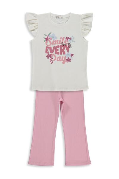 Civil Girls Girl's Smile Printed Set for Ages 6-9 - Off-White-Dark Pink