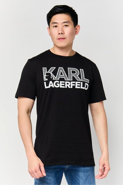 Karl Lagerfeld تي شيرت رجالي بشعار العلامة التجارية بأكمام قصيرة ورقبة دائرية...