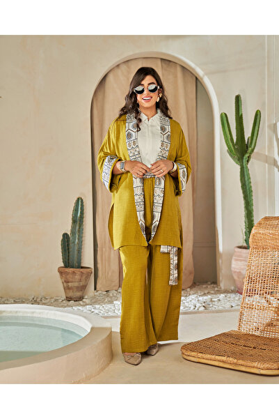 Nodika Mustard Glow Embroidered Linen Suit
