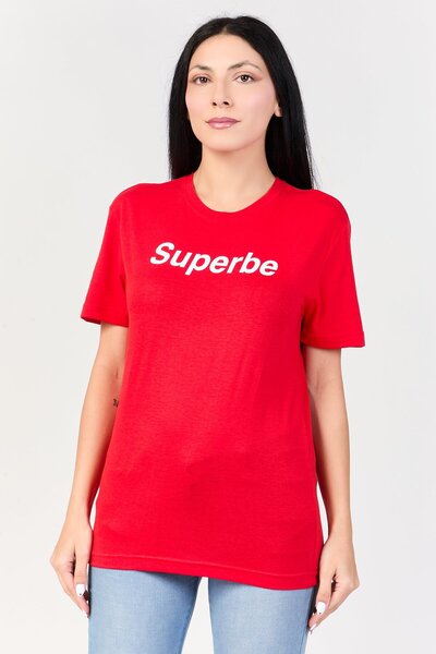 Undiz Women Crew Neck Graphic Print Short Sleeve T-Shirt, Red