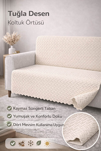 riselerhome Non-Slip Sponge Sofa Cover 160X205 Brick Patterned 4 Seasons Usef...
