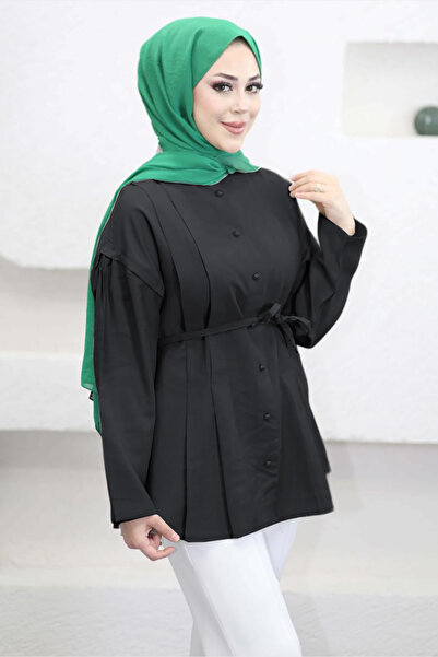 Suede Style 6301 - Stylish Comfortable Threaded Waist Tie Long Shirt